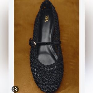 Zara Black Woven Flats with Strap